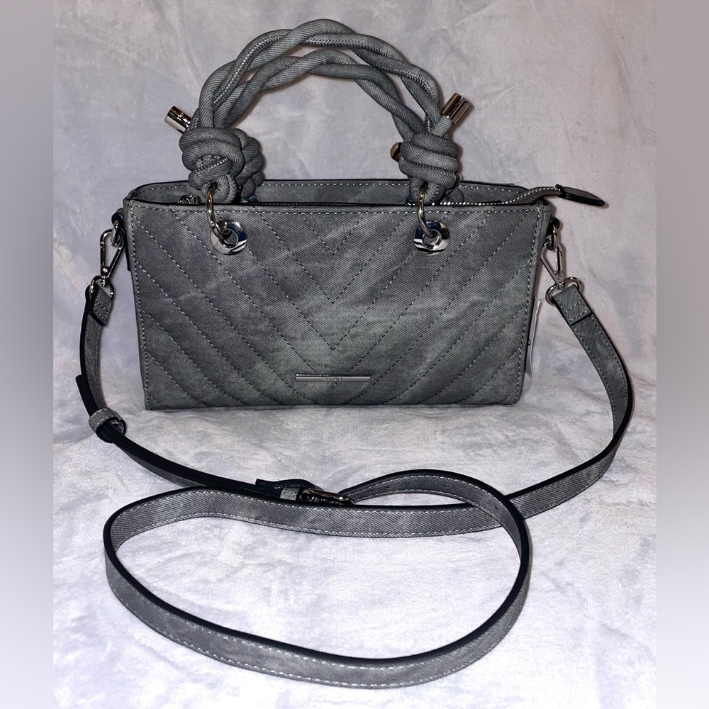 Aldo NWT Grey Quilted Washed Denim Satchel Crossbody Faux Leather (A)